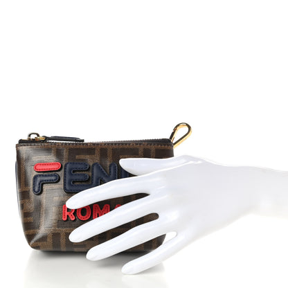 Fendi X FILA Glazed Fabric Vitello Century FF 1974 Mania Beauty Pouch Mogano Panna Blueberry 2 of 10