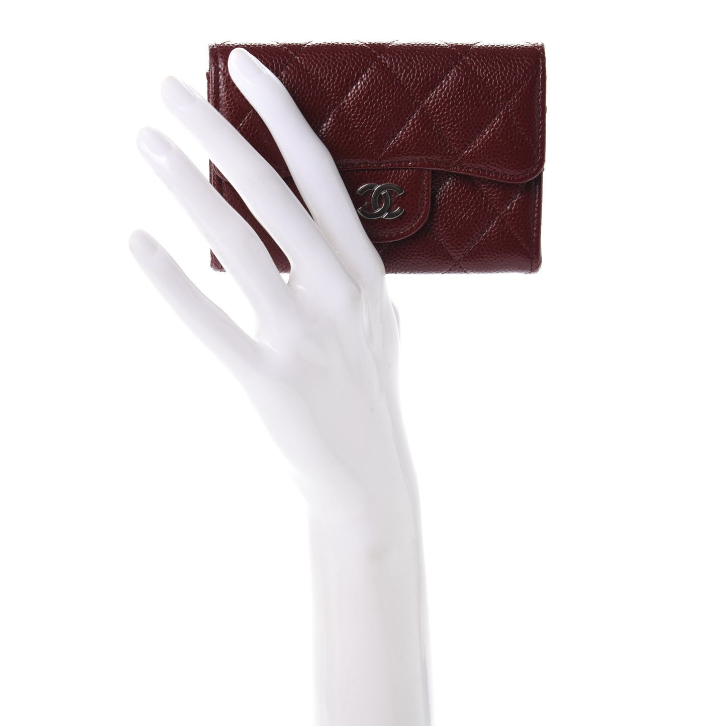 Iridescent Caviar Quilted Flap Card Holder Wallet Burgundy