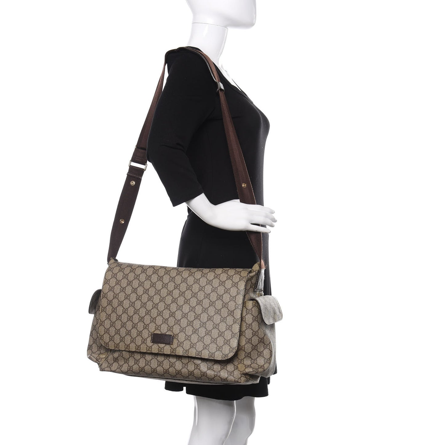 GG Supreme Monogram Selleria Calfskin Messenger Diaper Bag Beige Ebony Cocoa Dark Chocolate