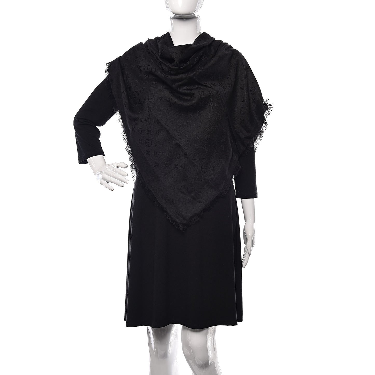 Silk Wool Monogram Shawl Black