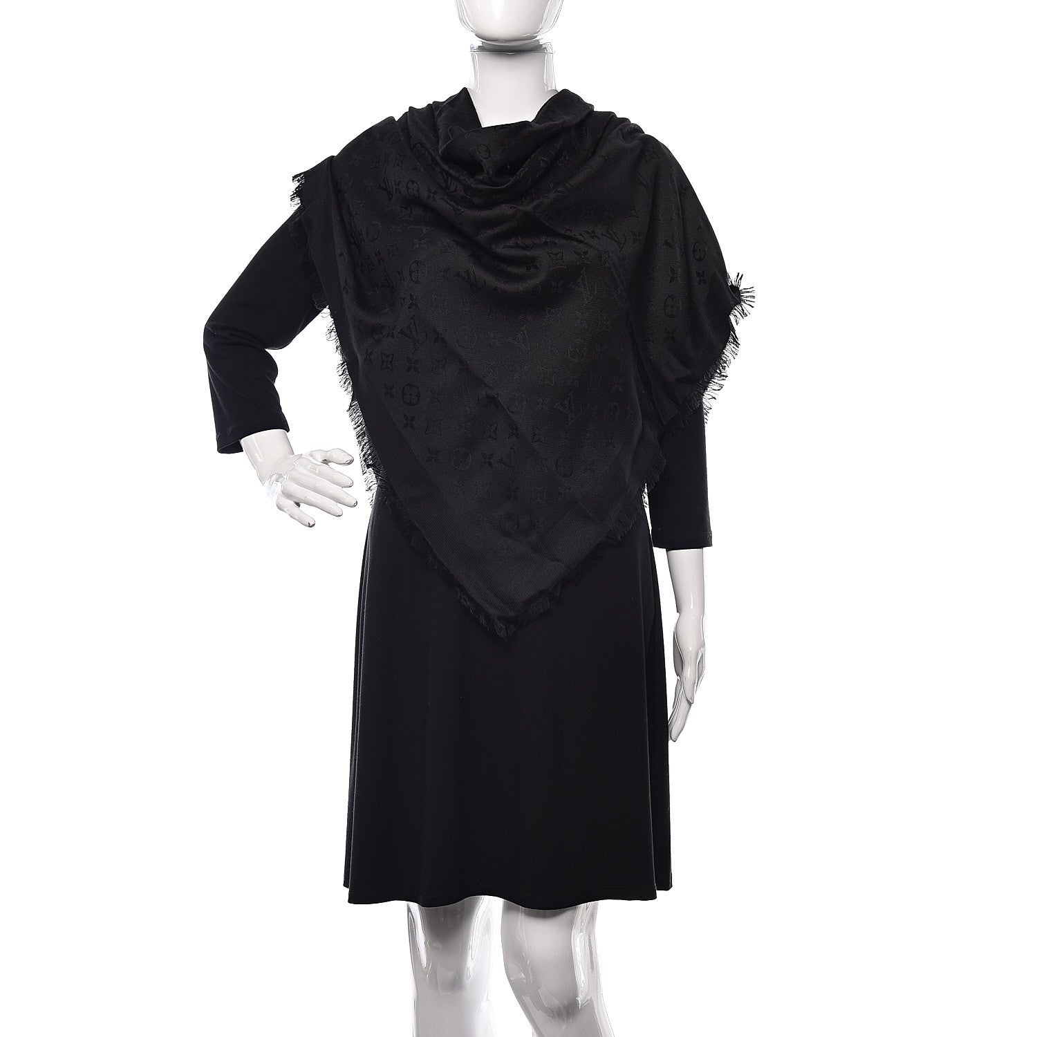 Louis Vuitton Silk Wool Monogram Shawl Black 3 of 3