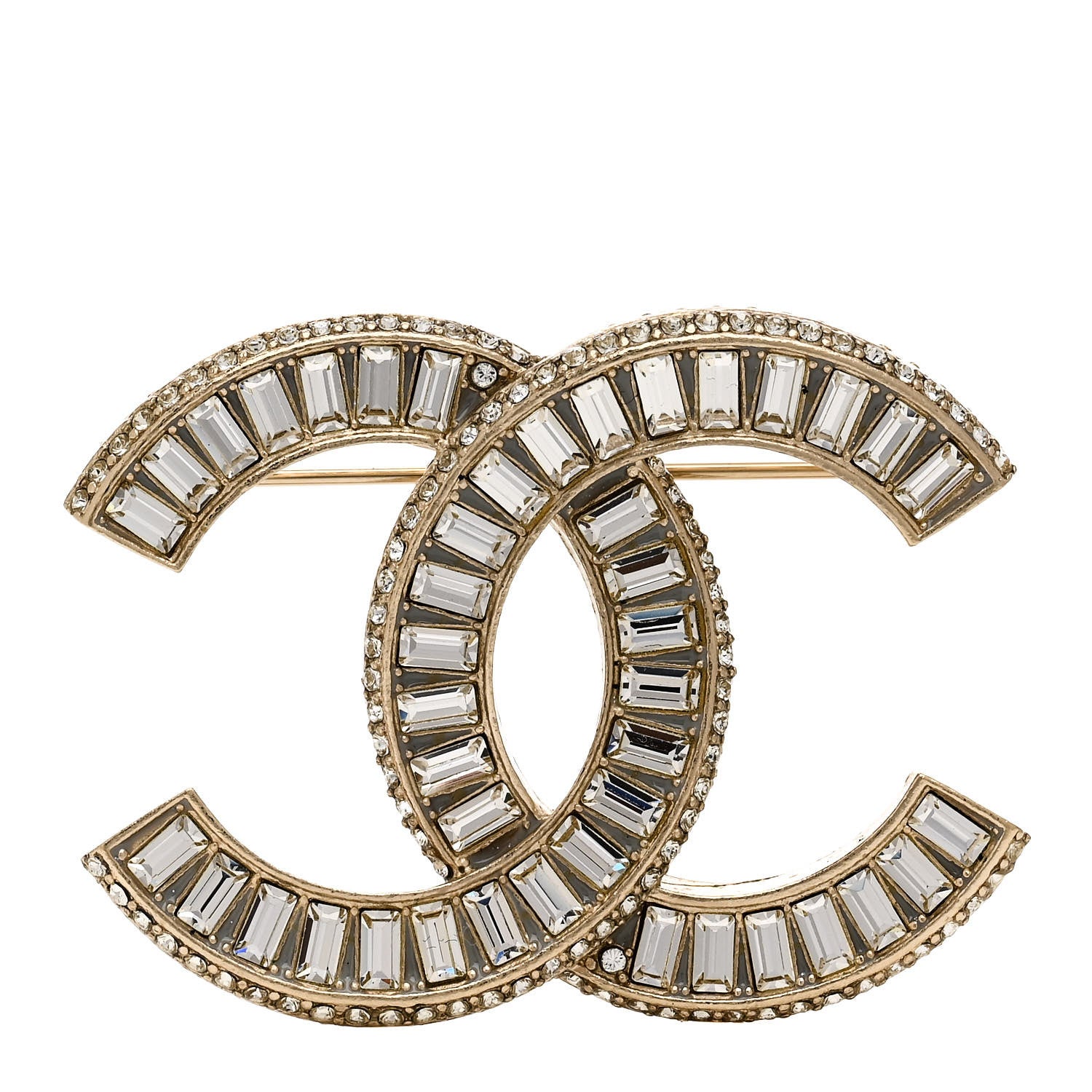 Chanel Baguette Crystal CC Brooch Gold 1 of 5