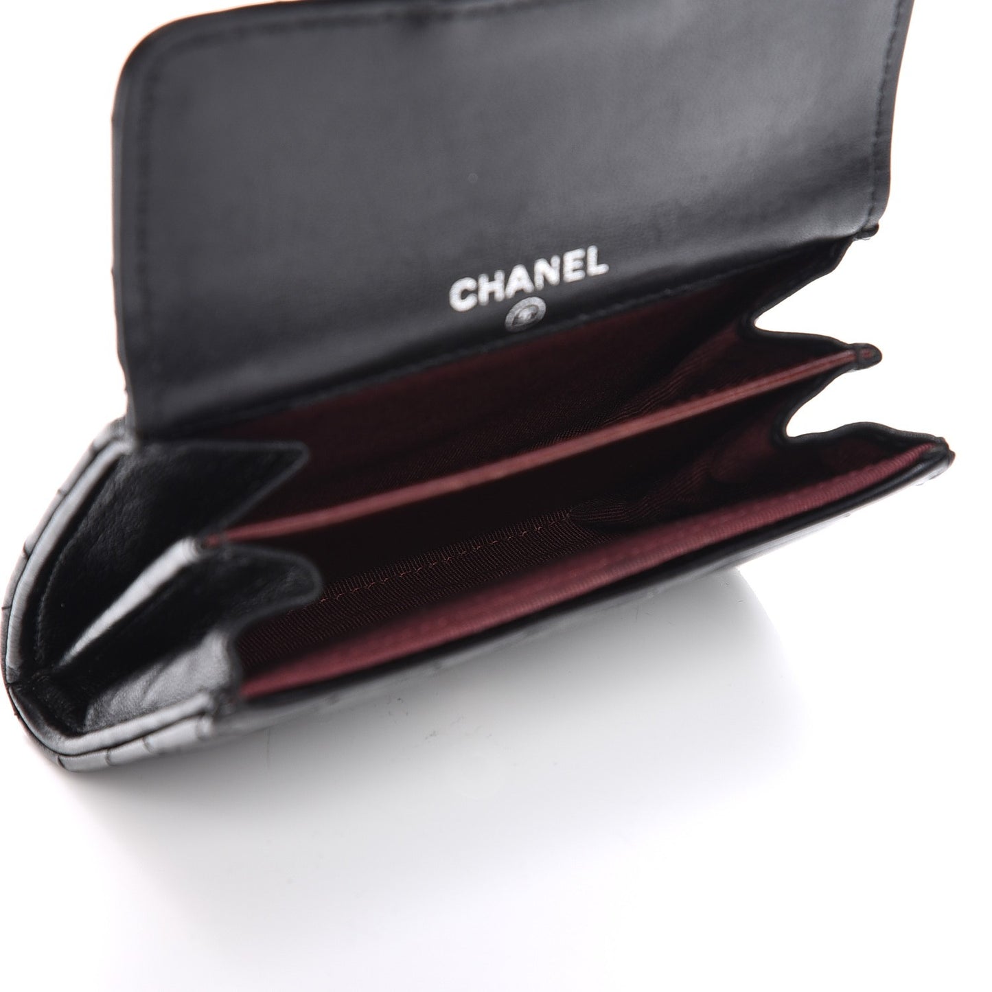Lambskin Quilted Flap Card Holder Wallet Black