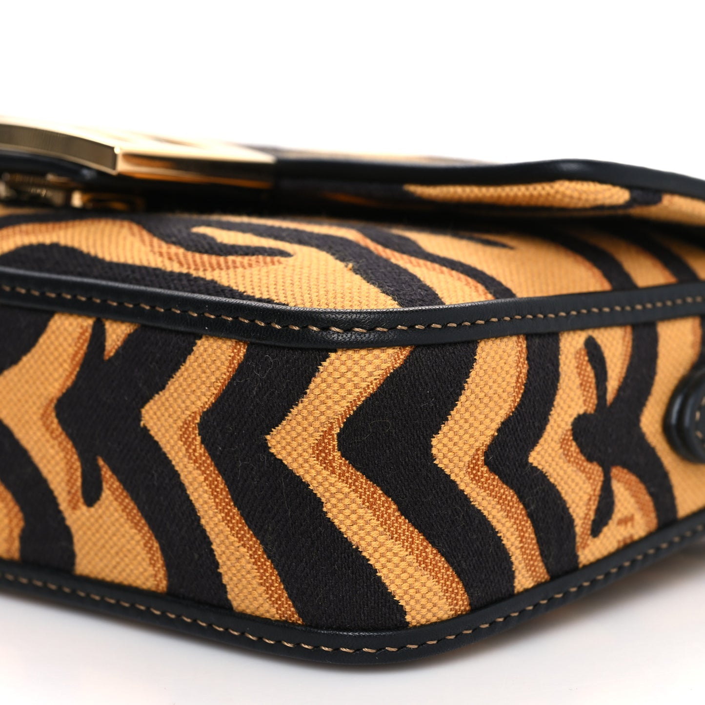 Canvas Chinese New Year Tiger Embroidered Mini Baguette Black Dark Yellow