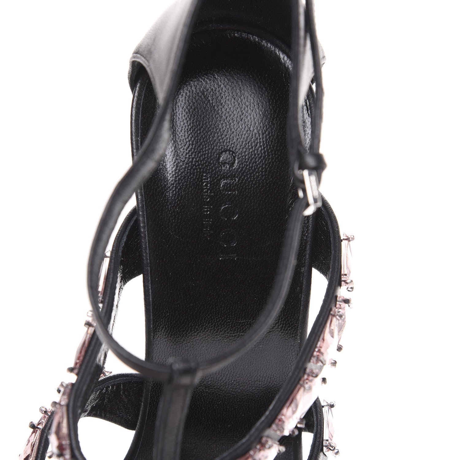 Gucci Napa Crystal Triple Band Sandal Heels 38.5 Black 7 of 8