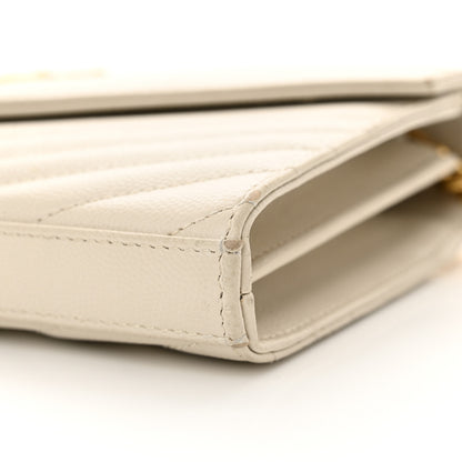 Saint Laurent Grain De Poudre Matelasse Chevron Monogram Chain Wallet Crema Soft 10 of 17