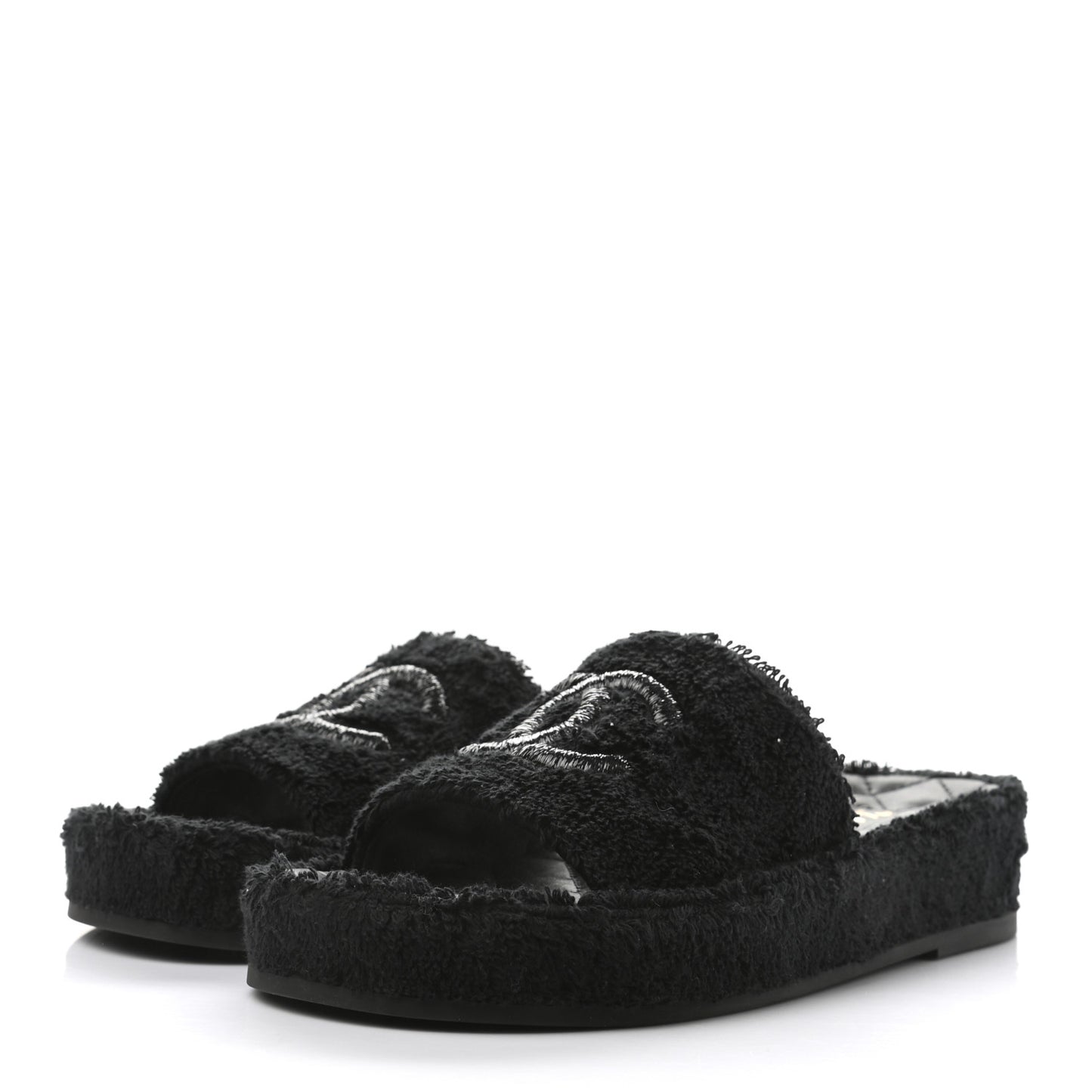 Terry Cloth Lambskin CC Sandals 36 Black