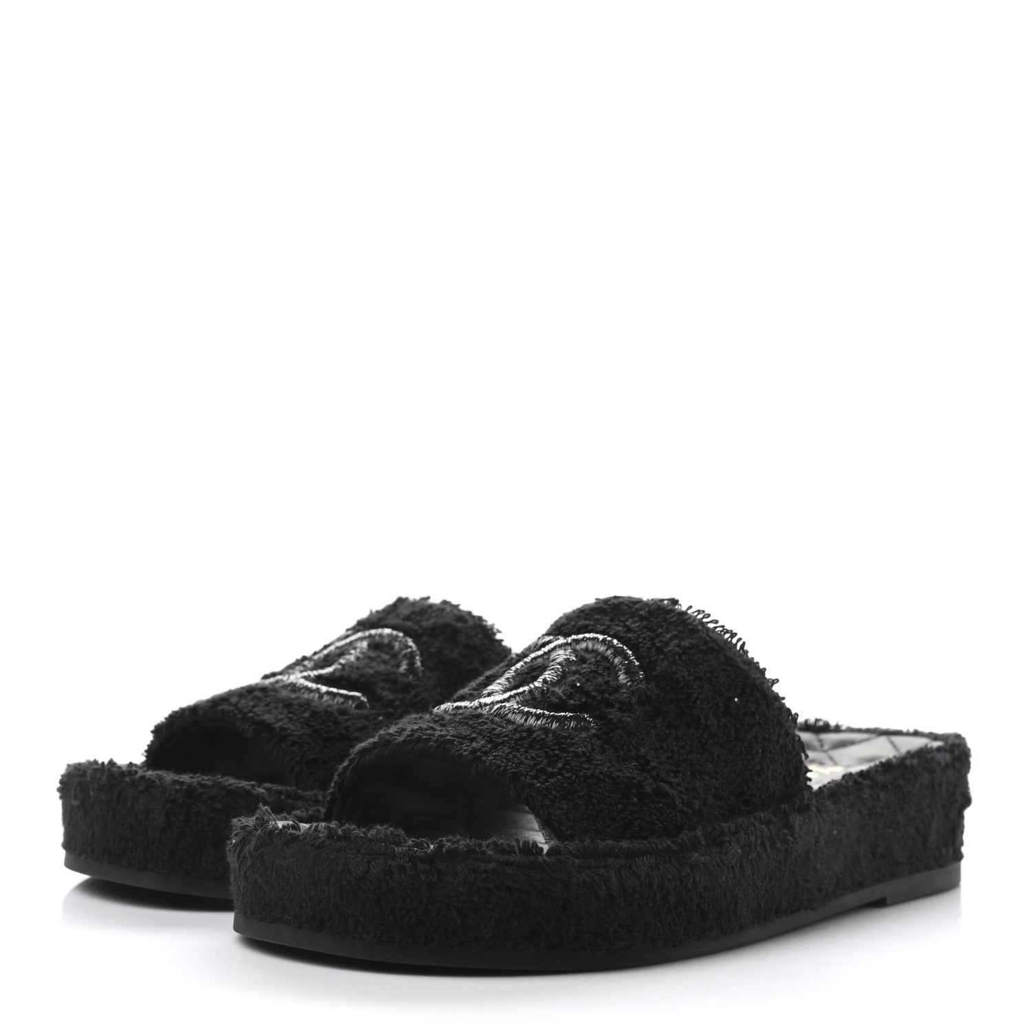 Chanel Terry Cloth Lambskin CC Sandals 36 Black 3 of 9