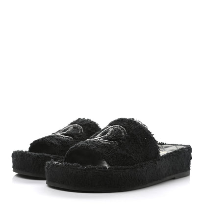 Chanel Terry Cloth Lambskin CC Sandals 36 Black 3 of 9