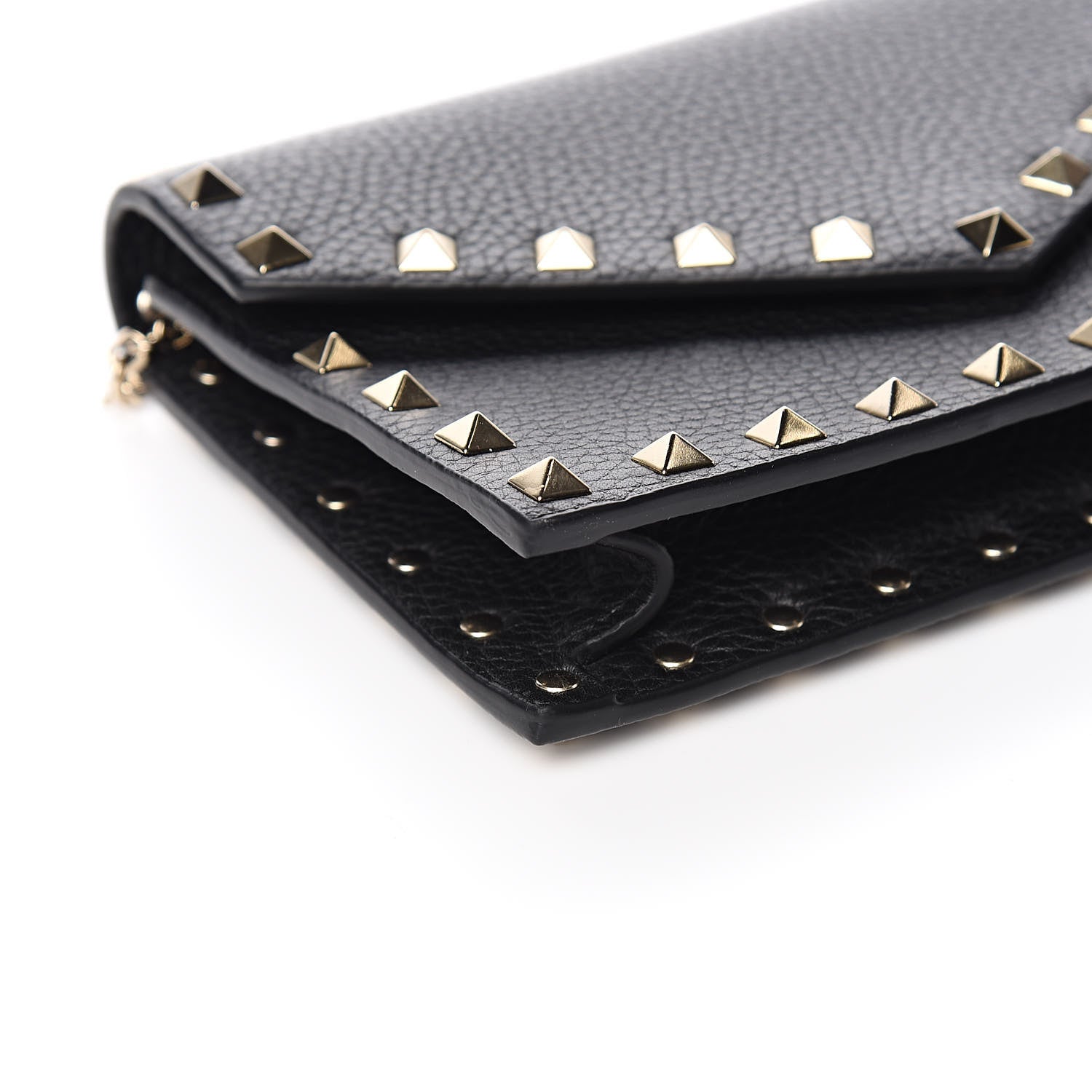 Valentino Garavani Pebbled Calfskin Rockstud Envelope Wallet on Chain Black 7 of 9