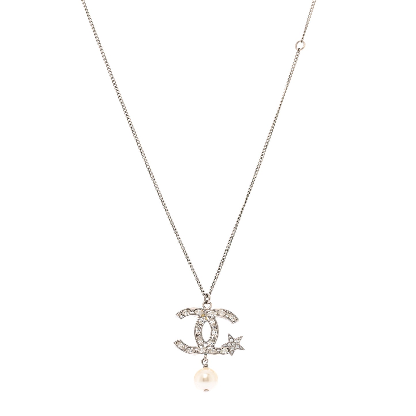 Crystal CC Star Pearl Drop Necklace Silver