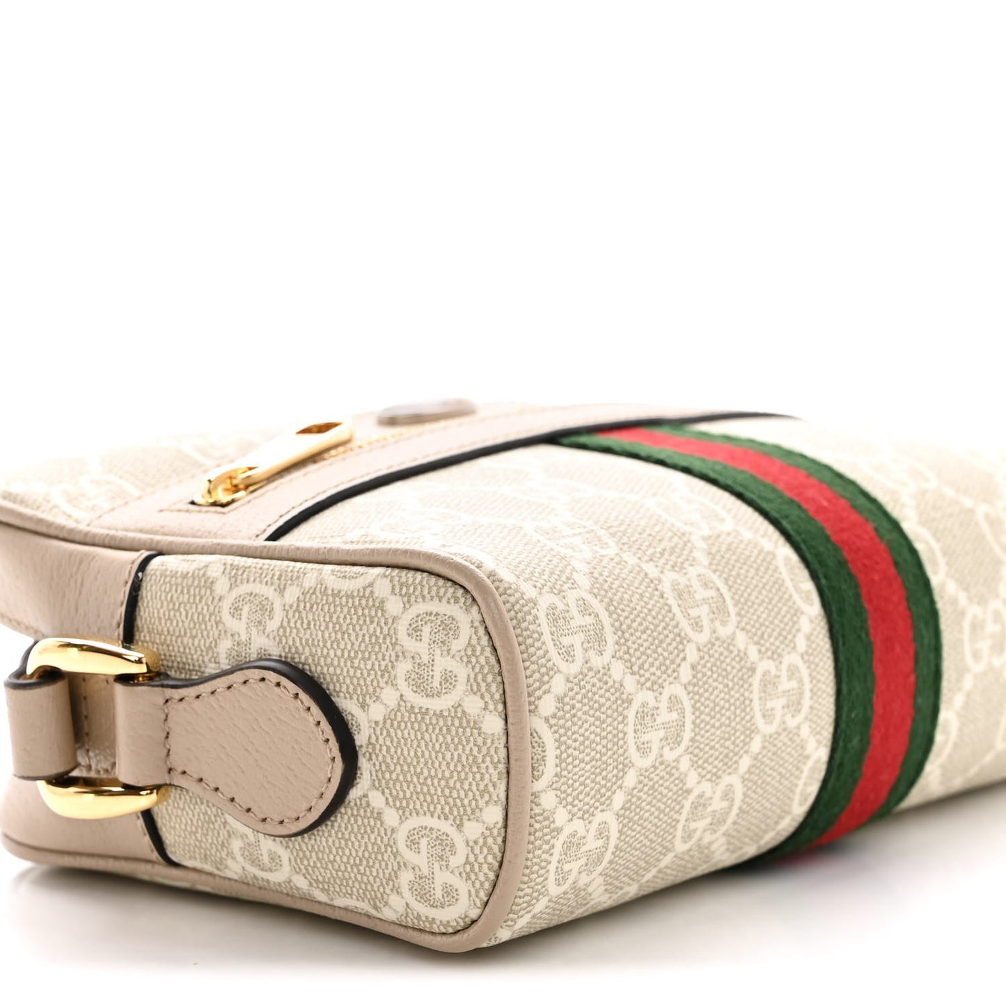 GG Supreme Monogram Textured Calfskin Web Mini Ophidia Shoulder Bag Beige Mystic White Oatmeal