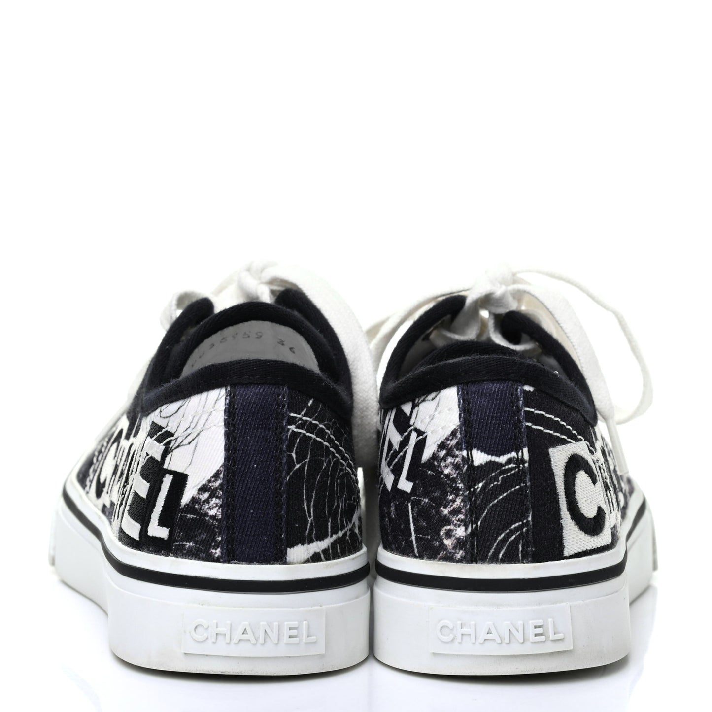 Printed Fabric Low Top Logo Sneakers 36 White Black