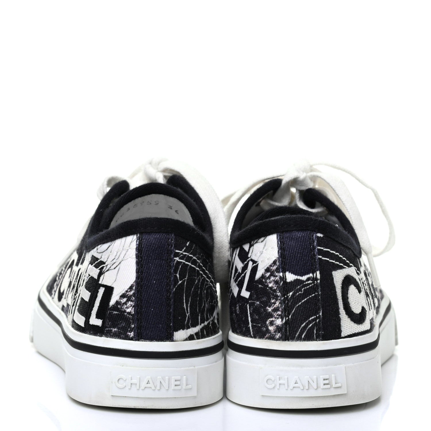 Chanel Printed Fabric Low Top Logo Sneakers 36 White Black 6 of 10