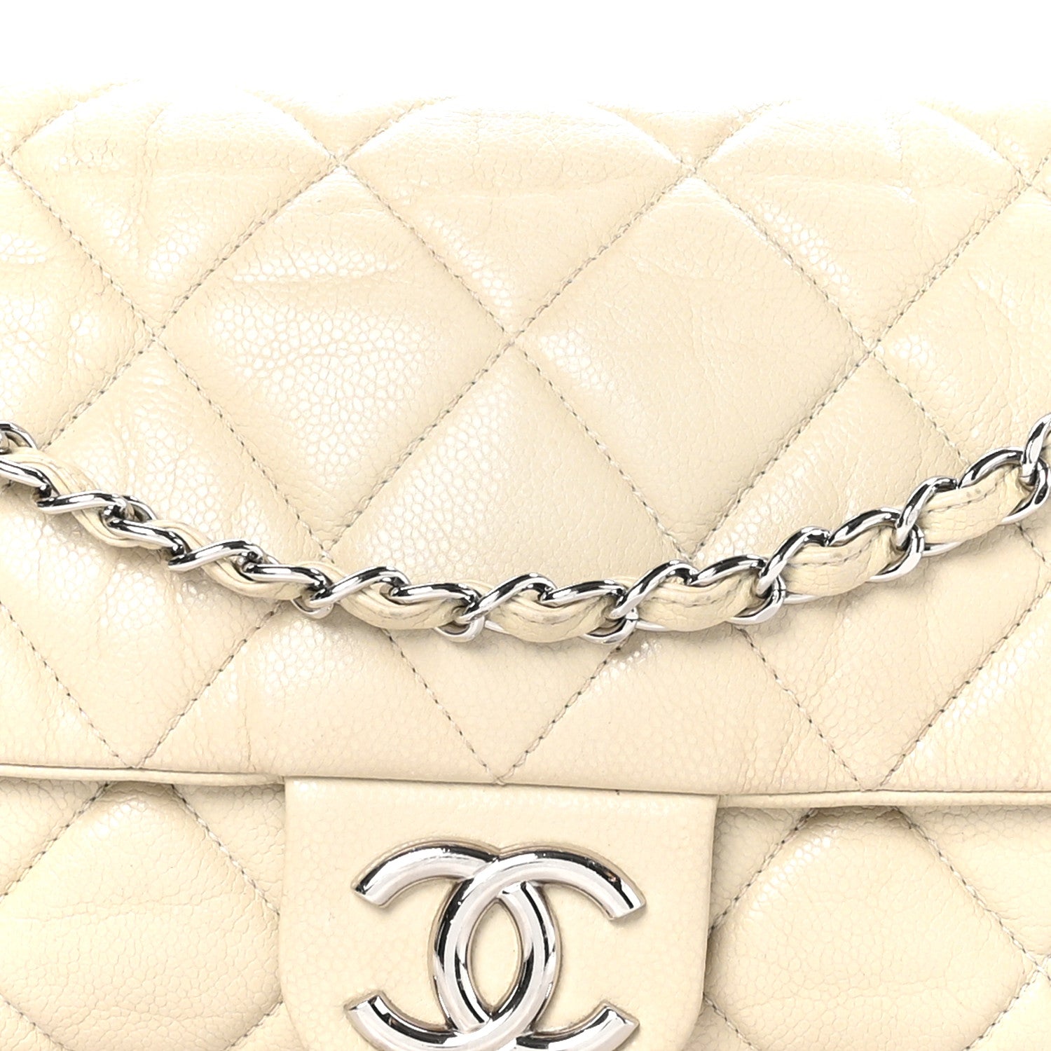 Chanel Glazed Caviar Medium Nature Flap Bag White 8 of 10