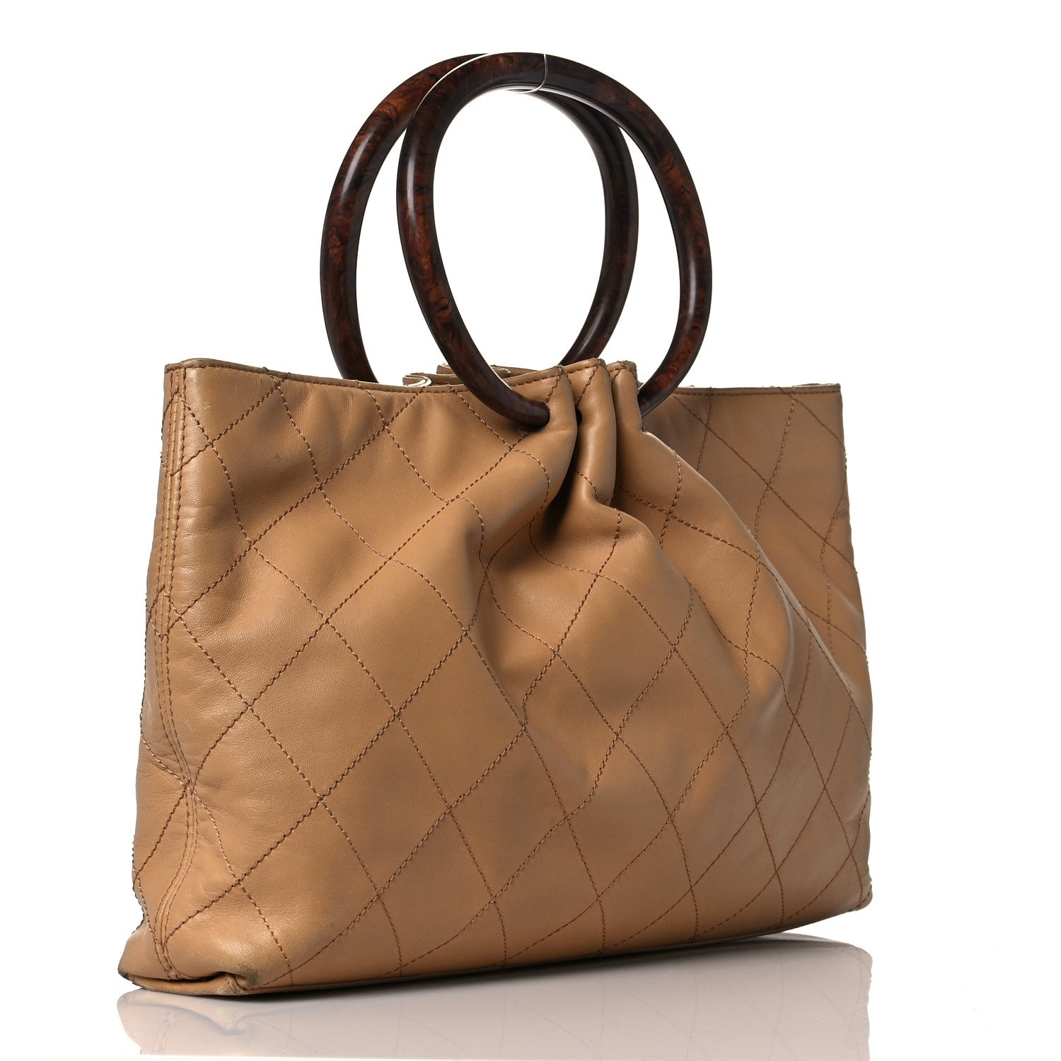 Chanel Lambskin Stitched Large Wood Handle Bag Beige 2 of 9
