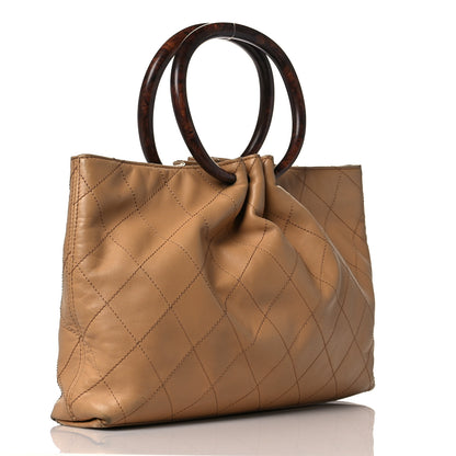 Chanel Lambskin Stitched Large Wood Handle Bag Beige 2 of 9