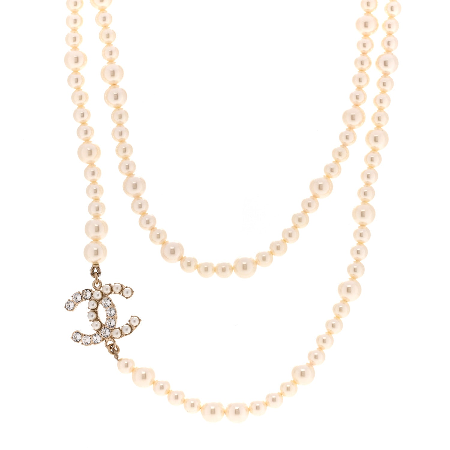 Chanel Pearl Baguette Crystal CC Long Necklace Gold 1 of 6