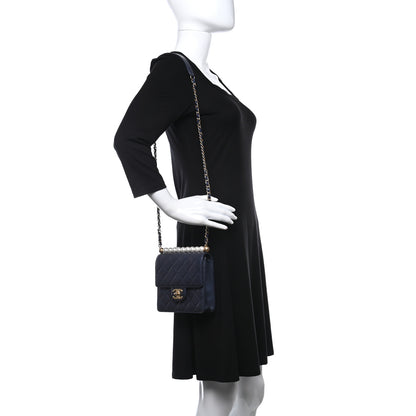 Chanel Iridescent Lambskin Quilted Chic Pearls Flap Navy Blue 2 of 9