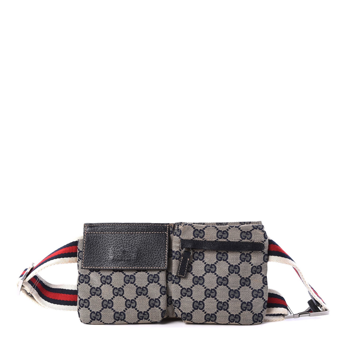 GG Monogram Web Double Pocket Belt Bag Navy