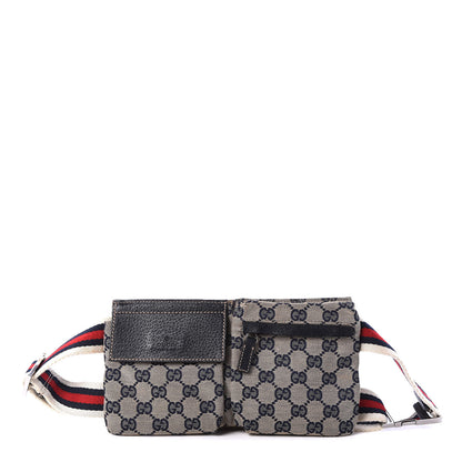 Gucci GG Monogram Web Double Pocket Belt Bag Navy 1 of 8