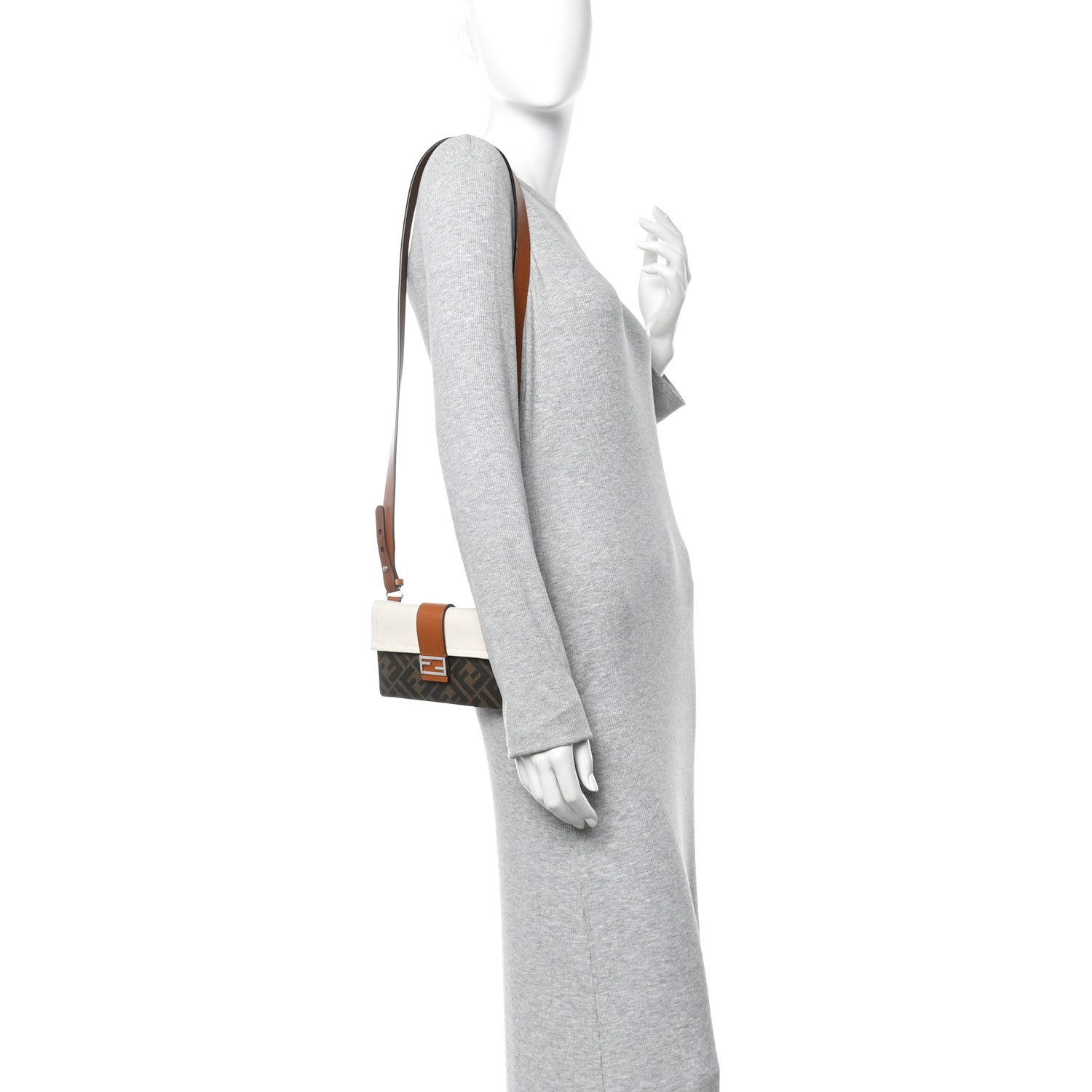 Fendi Glazed Fabric Cotton Vitello King Aura FF 1974 Baguette Belt Pouch Tobacco Moro Grezzo Cuoio 2 of 10