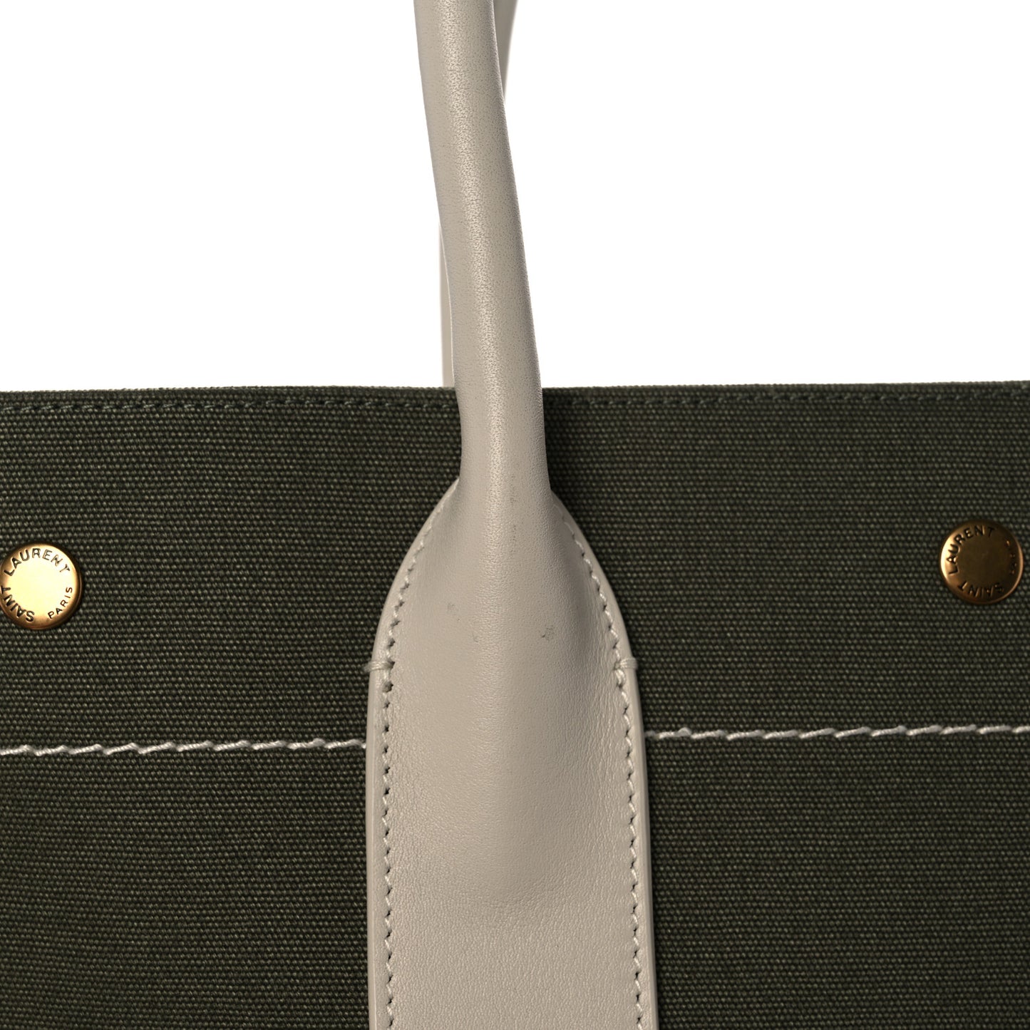 Linen Calfskin Small Rive Gauche Tote Military Green Blanc Vintage