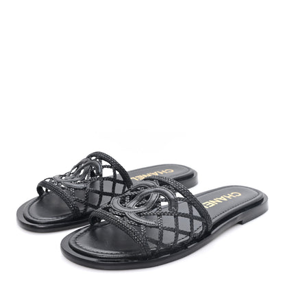 Chanel Lambskin Crochet CC Mules Sandals 36 Black 4 of 9