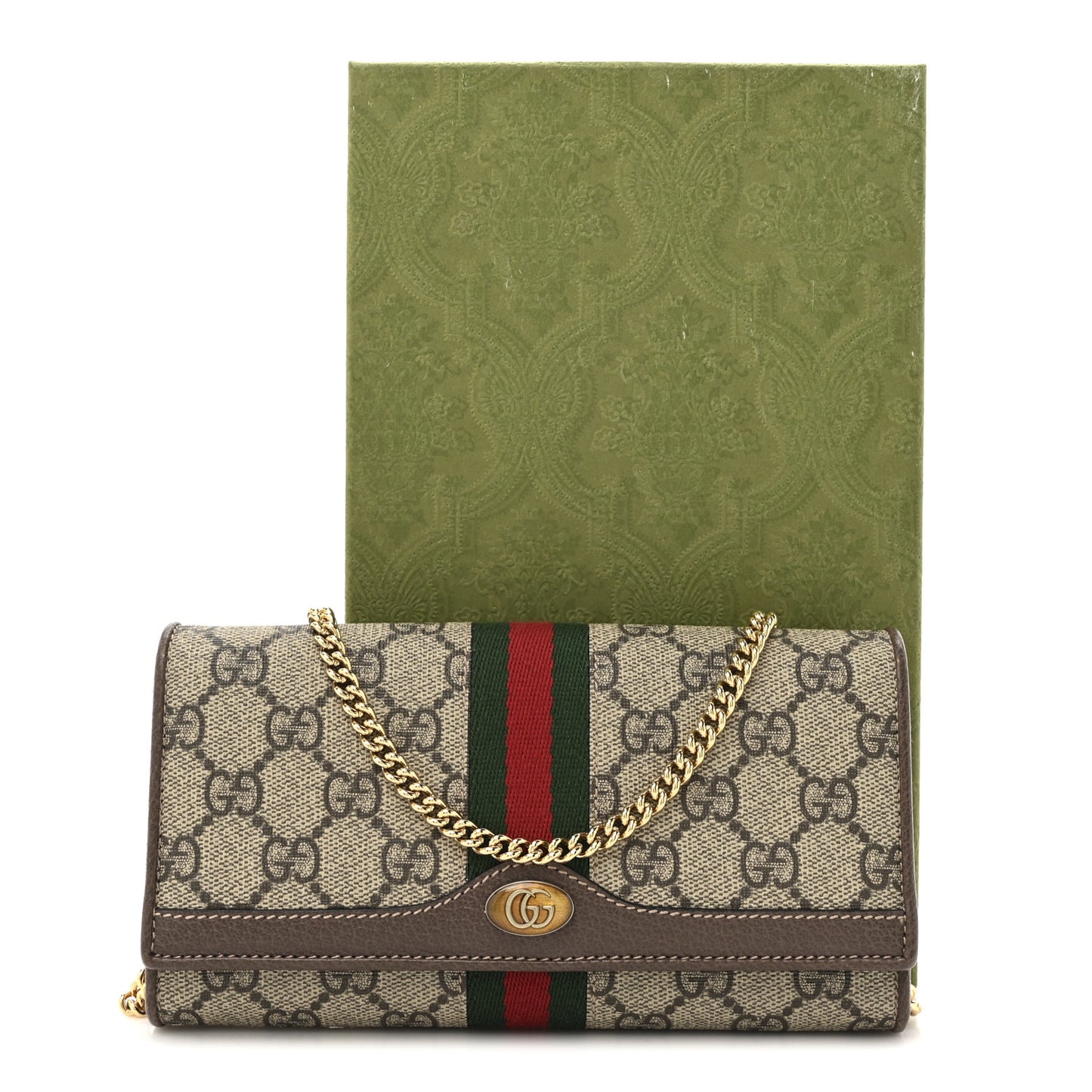 GG Supreme Monogram Web Ophidia Wallet On Chain Brown