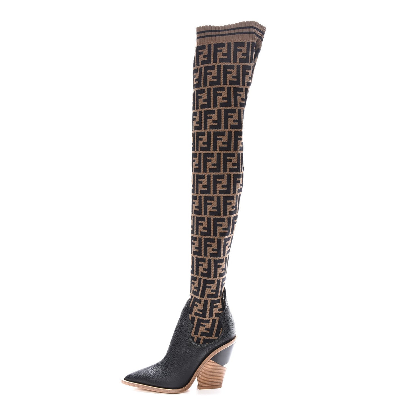 Stretch Fabric FF Cutwalk Thigh High Sock Boots 36 Tobacco Black