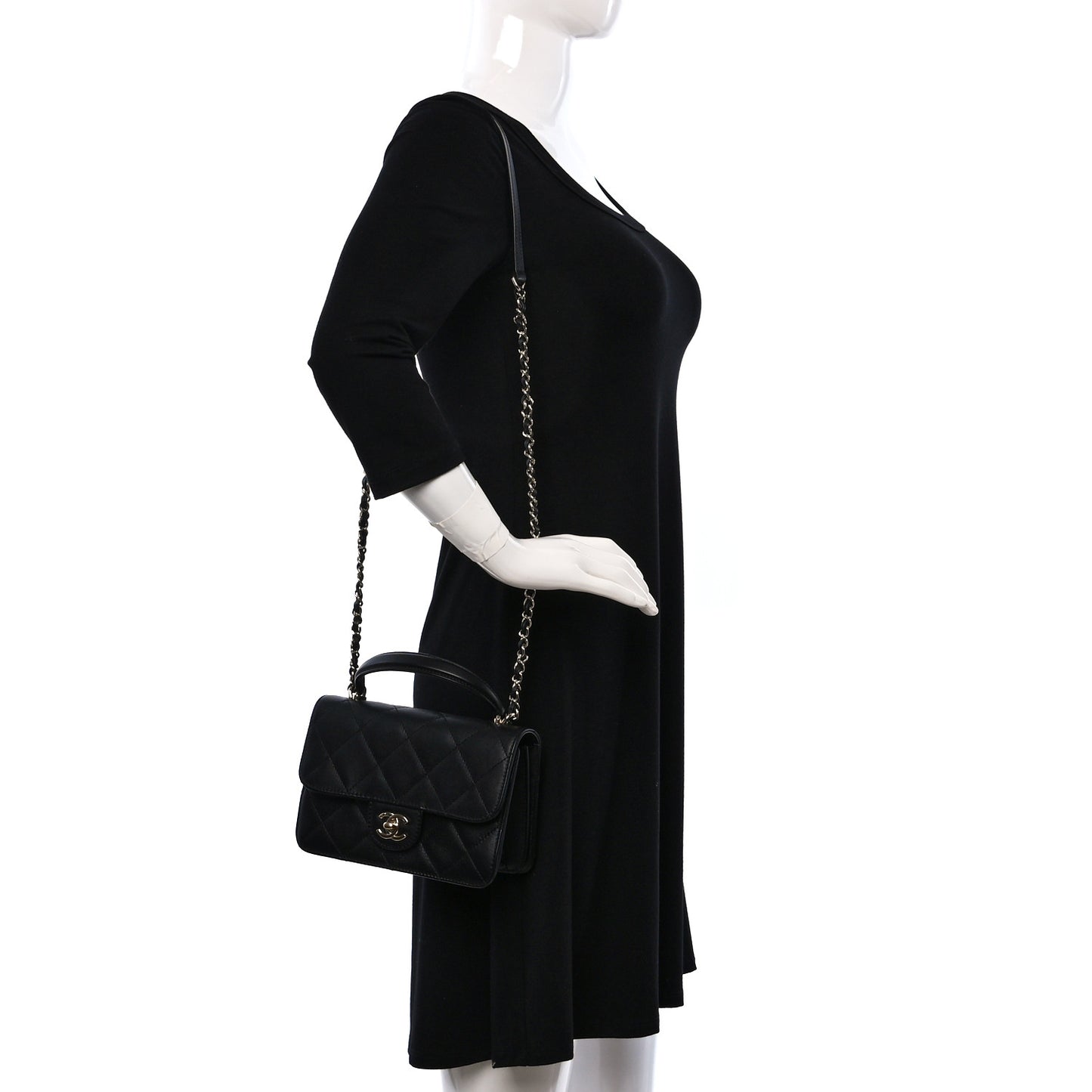 Calfskin Quilted Small Top Handle Flap Black