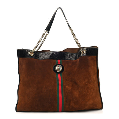 Gucci Suede Patent Maxi Rajah Chain Tote Nocciola Black 3 of 13