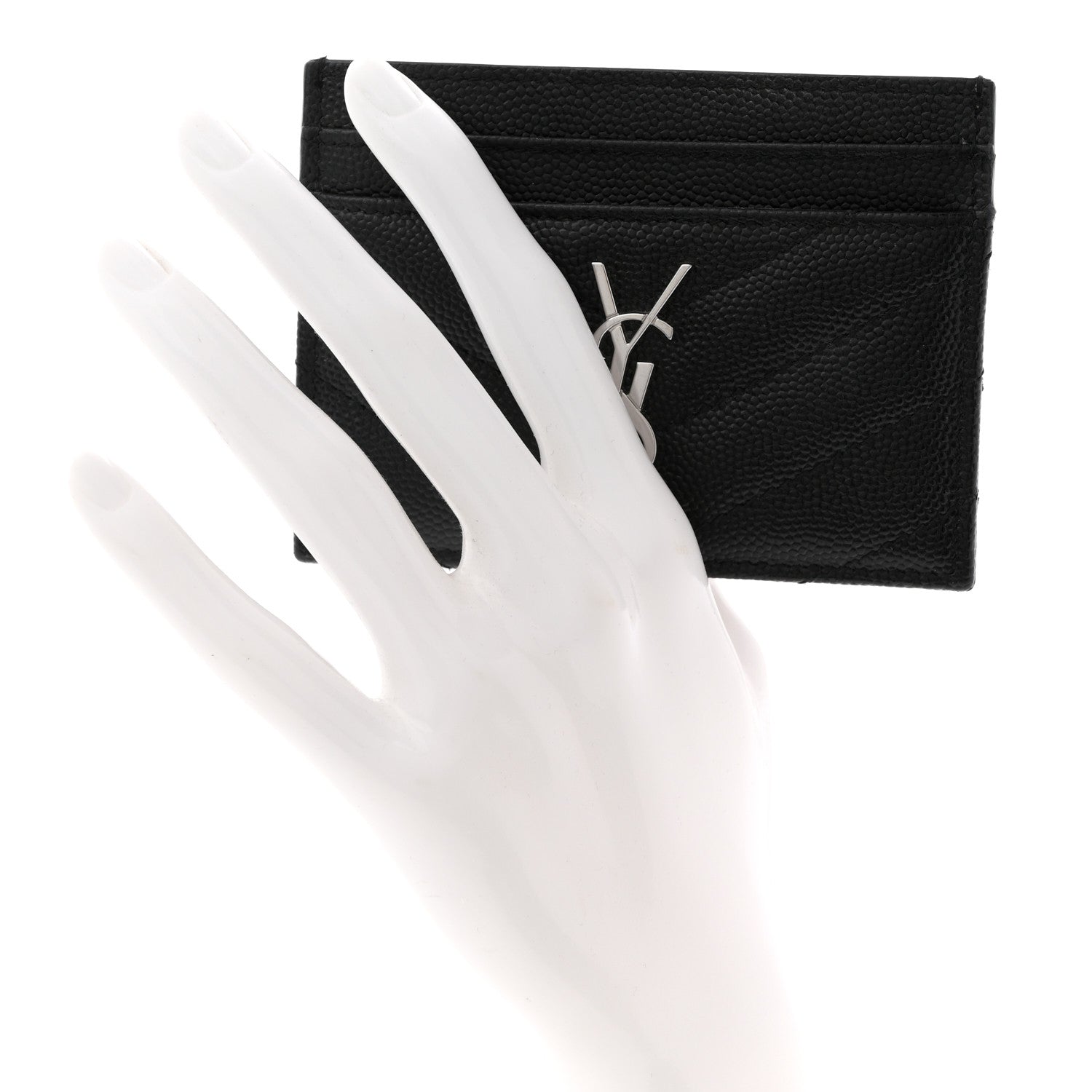 Saint Laurent Grain De Poudre Matelasse Chevron Monogram Credit Card Case Black 2 of 8