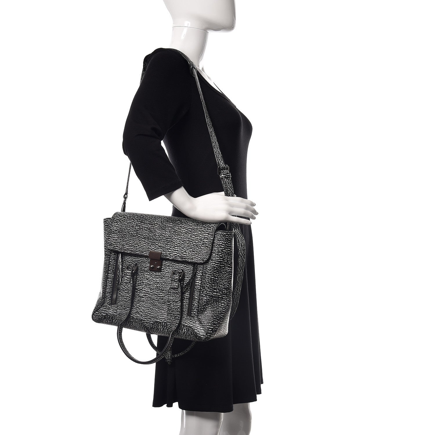 3.1 Phillip Lim Textured Calfskin Medium Pashli Satchel Black Cream 2 of 9
