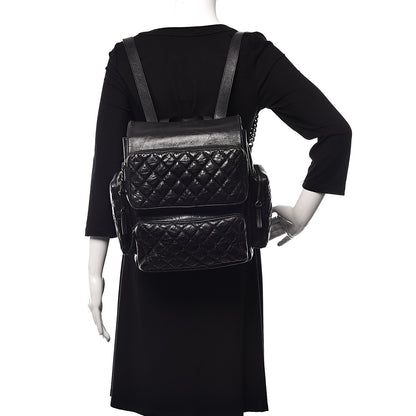 Chanel Aged Calfskin Quilted Large Casual Rock Backpack Black 2 of 15