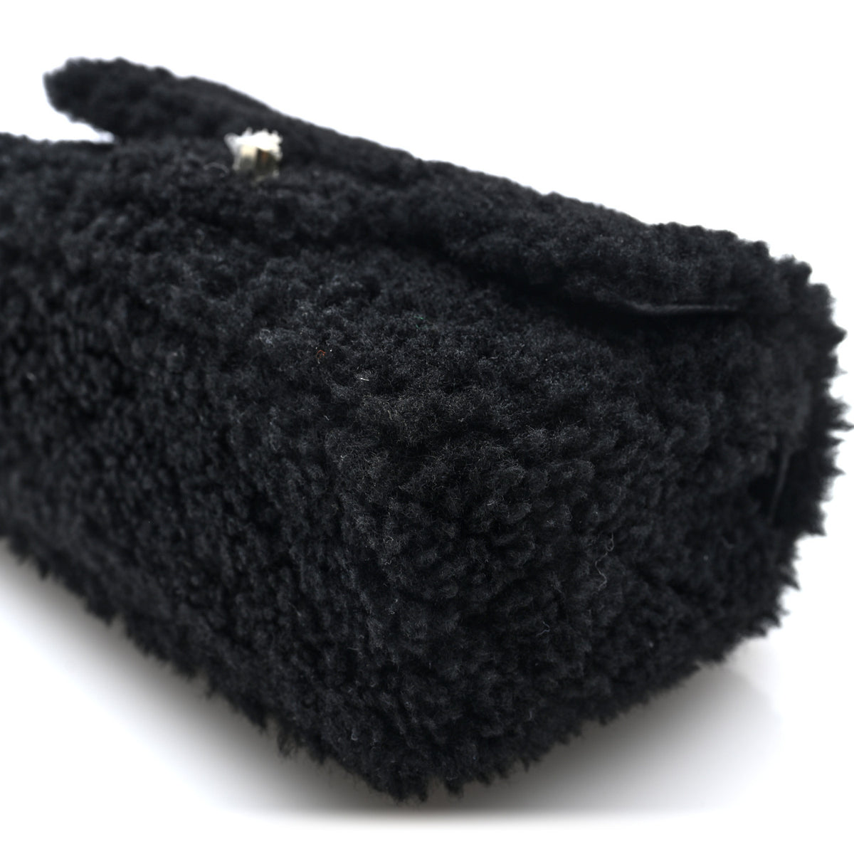 Shearling Quilted Mini Top Handle Rectangular Flap Black
