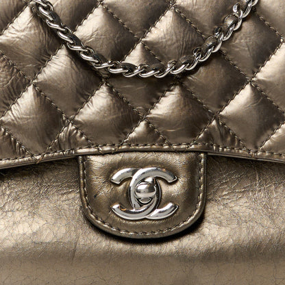 Chanel Metallic Crackled Calfskin Medium Clam's Pocket Flap Dark Silver 9 of 15