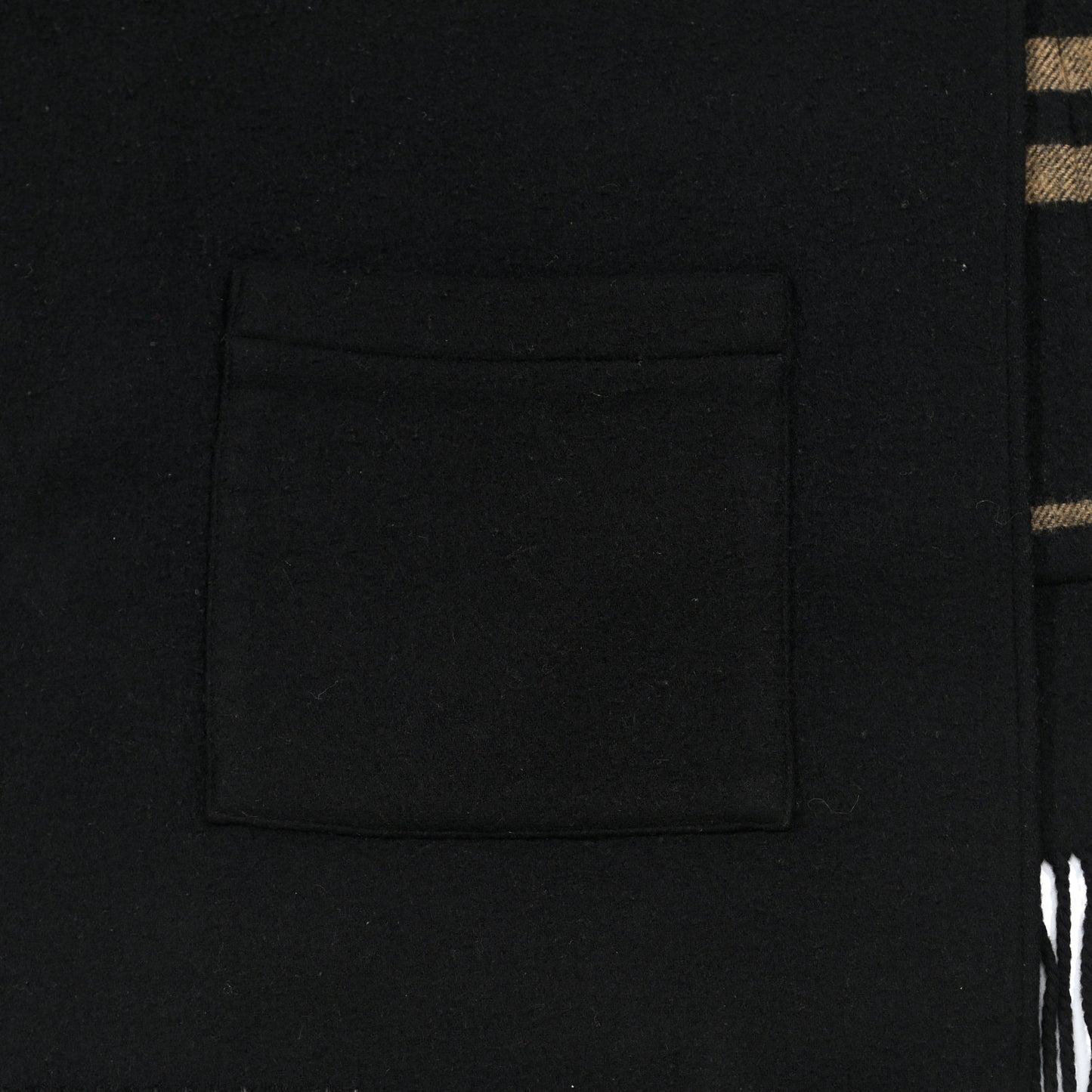 Merino Wool Cashmere Check Pocket Scarf Black