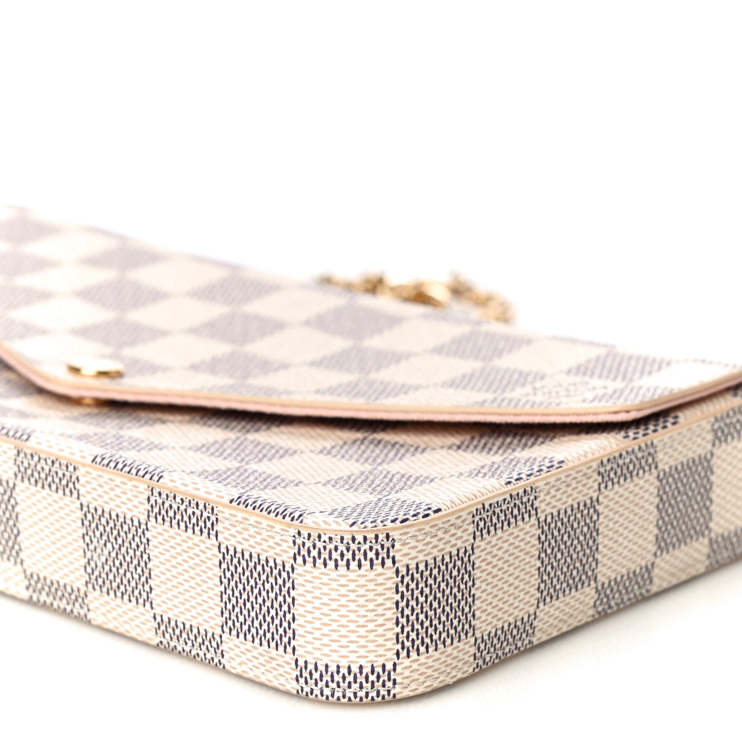 Damier Azur Pochette Felicie Chain Wallet Rose Ballerine