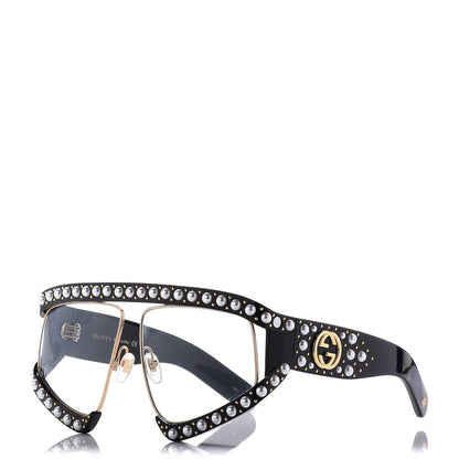 Gucci Acetate Pearl Rectangular Frame Sunglasses GG0234S7/S Black 1 of 9