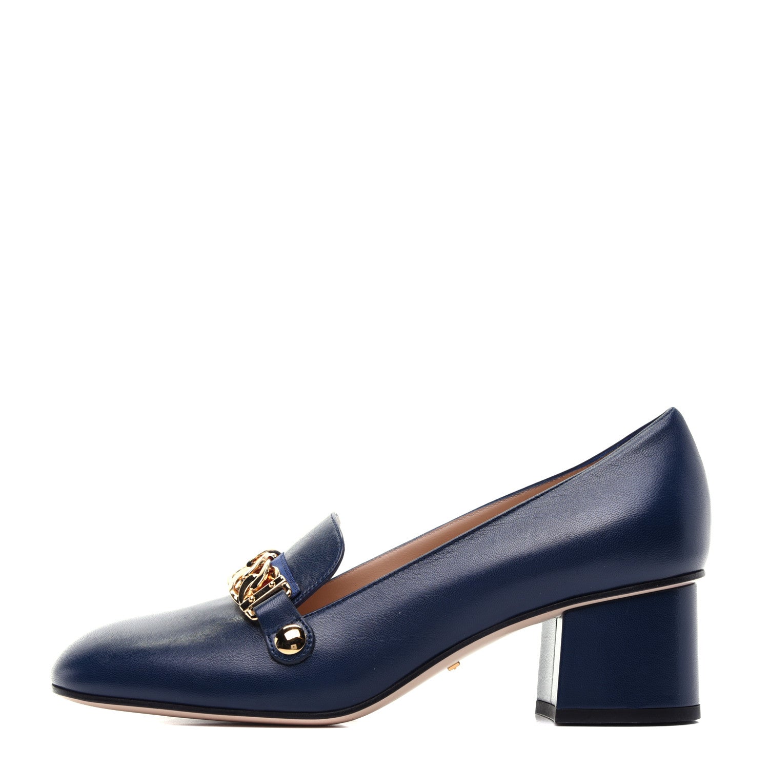 Gucci Malaga Kid Sylvie Web Chain Mid Heel Loafers 39 Blue Agata 1 of 11