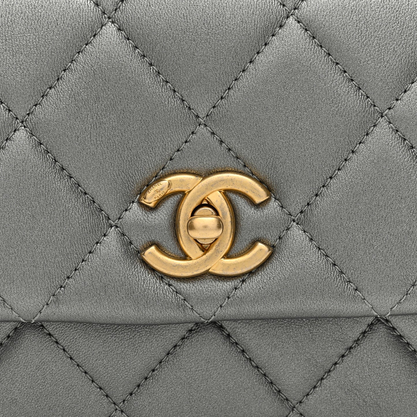 Metallic Lambskin Quilted Small Side Note Flap Grey