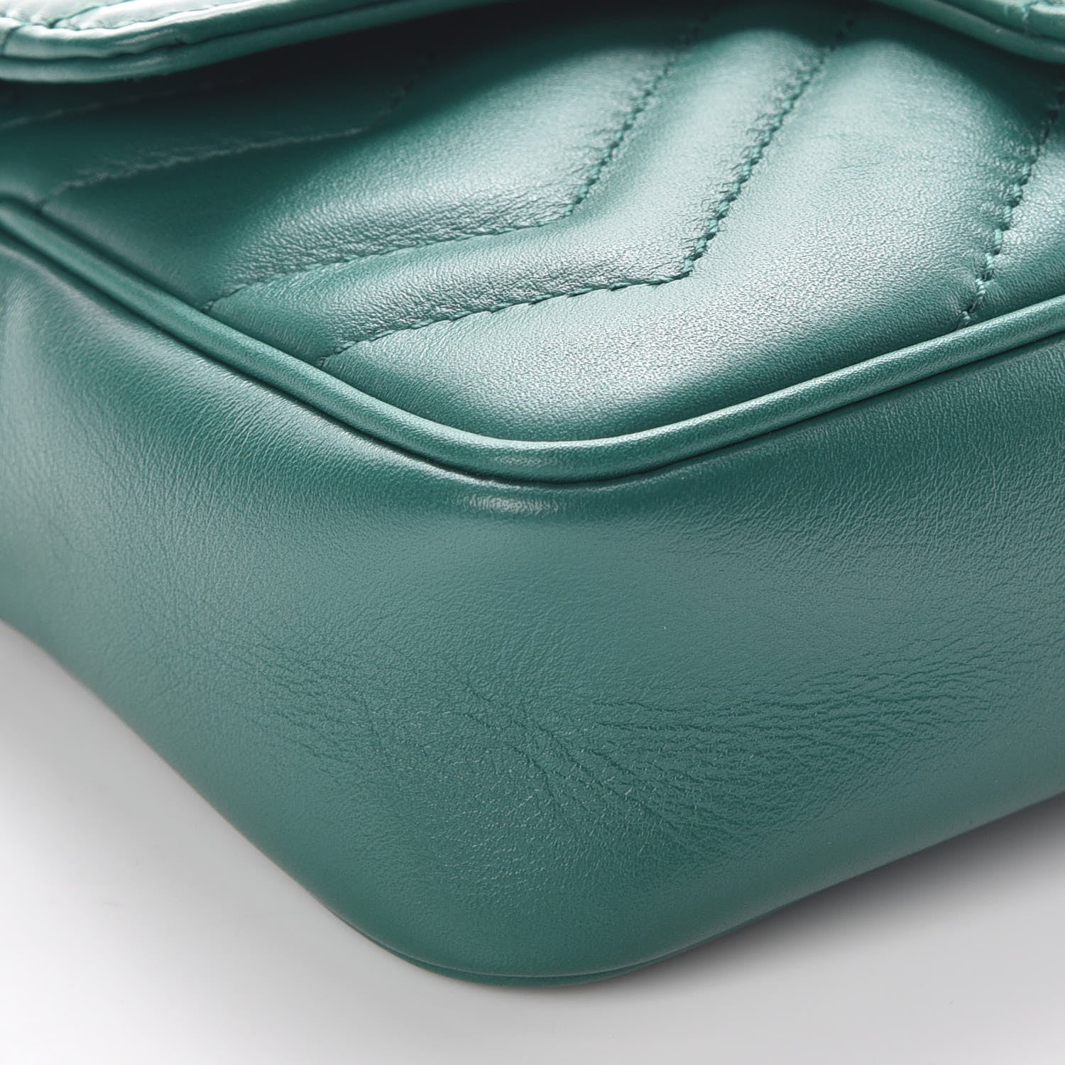 Gucci Calfskin Matelasse Super Mini GG Marmont Shoulder Bag Emerald Green 9 of 9