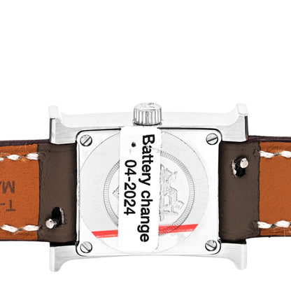 Hermes Stainless Steel Swift Diamond Bezel Mother of Pearl 17.2mm Heure H Hour Quartz Watch Etoupe 4 of 5
