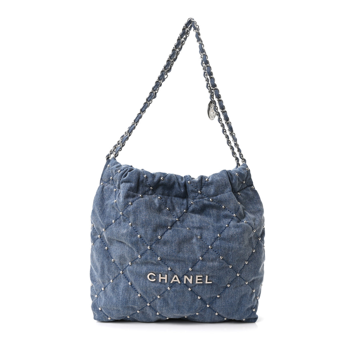 Chanel Washed Denim Quilted Studded Small Chanel 22 Blue 1 of 10