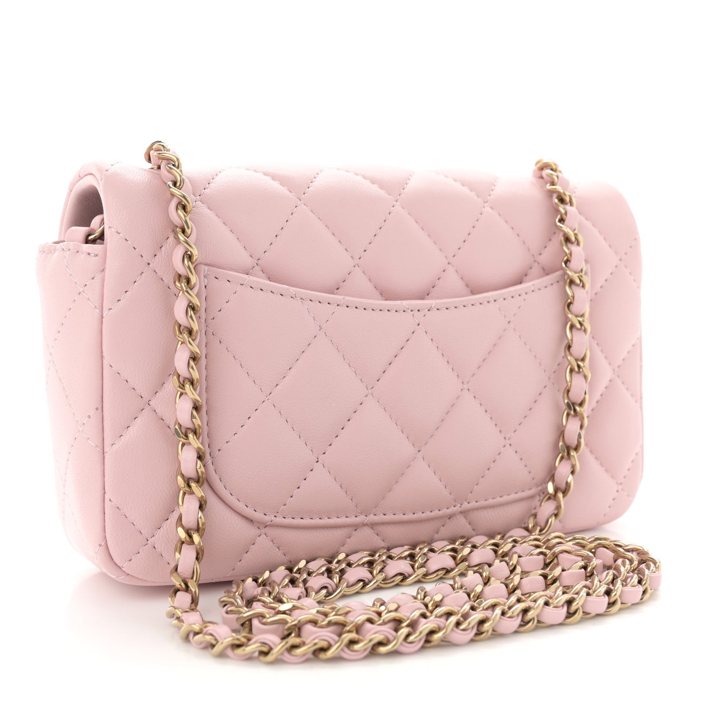 Lambskin Quilted Extra Mini Rectangular Flap Light Pink