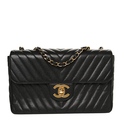 Chanel Caviar Chevron Quilted Maxi Single Flap Black 1 of 11