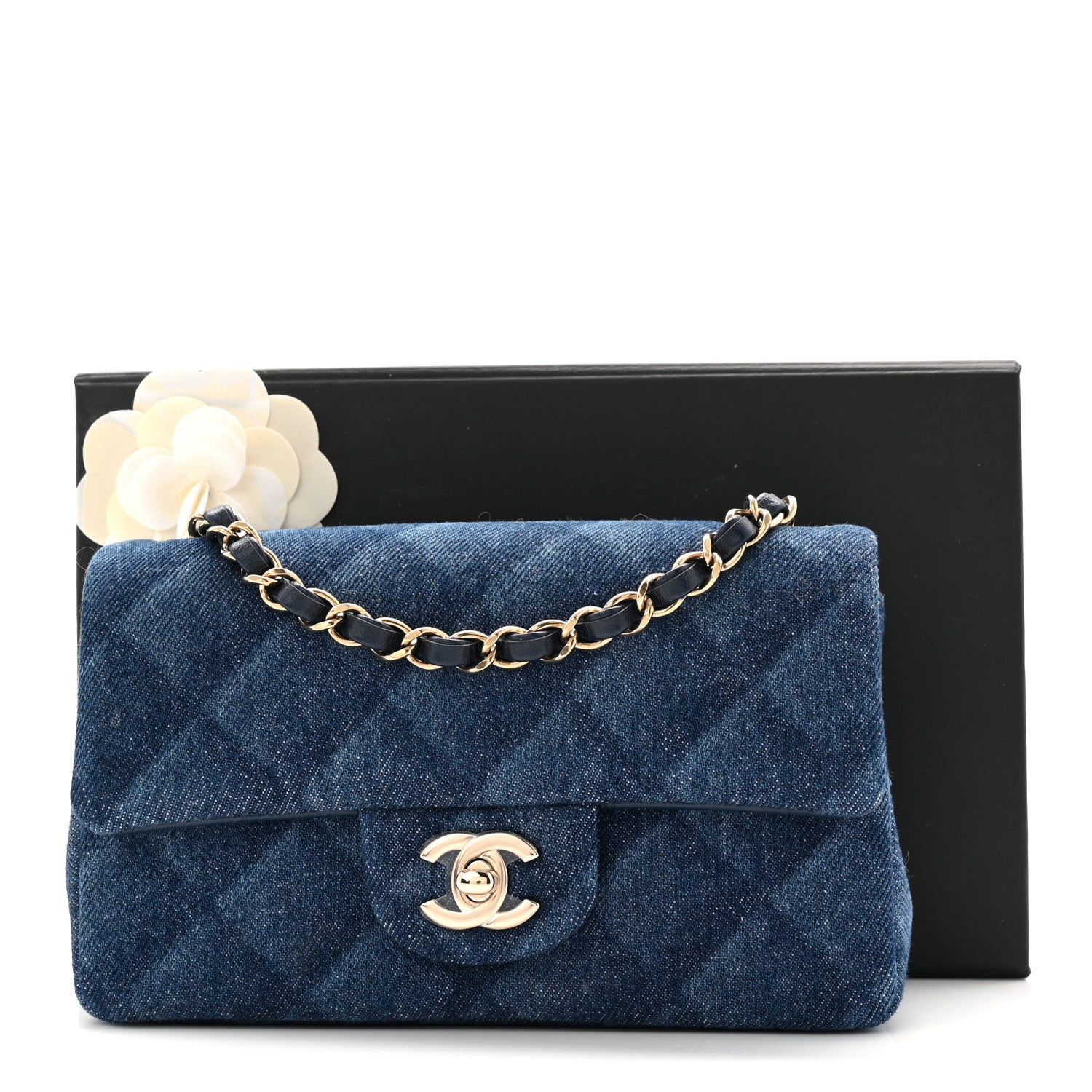 Chanel Printed Denim Quilted Mini Rectangular Flap Dark Blue 11 of 11