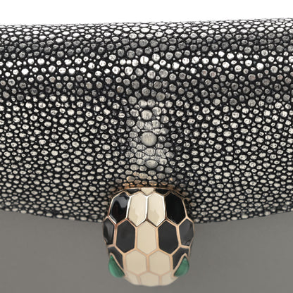 Bulgari Calfskin Galuchat Serpenti Forever Flap Clutch Grey 10 of 11