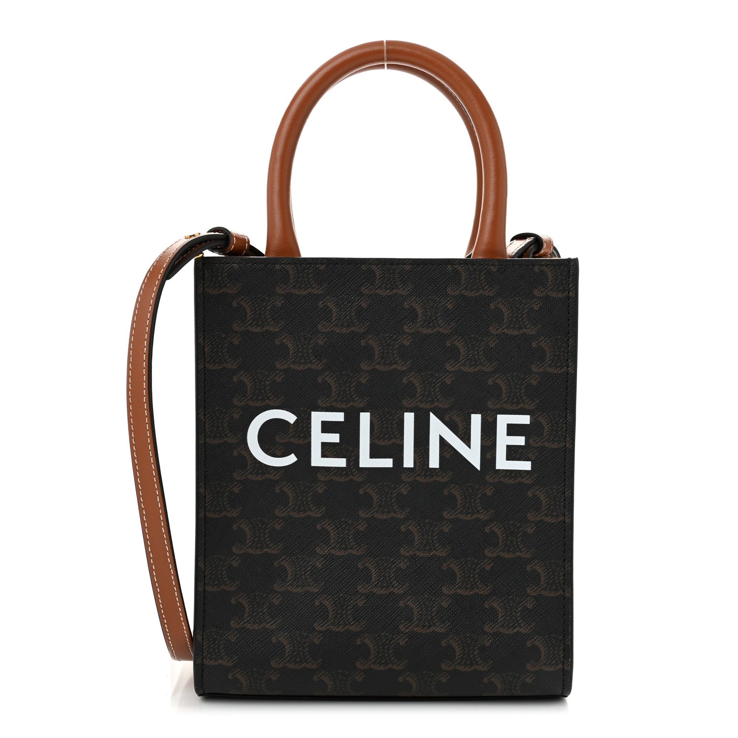Celine Triomphe Canvas Calfskin Mini Vertical Cabas Tan 1 of 8